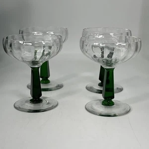 Fostoria ? Smaragdgrün Art Deco Pressglas rechteckiger Stiel Sherbet Set 4 - Bild 1 von 6