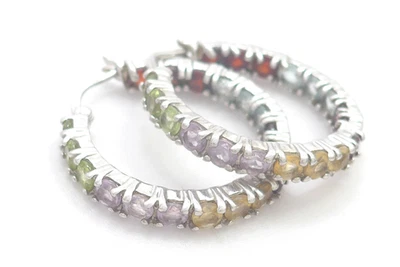 Ohrringe 925 Sterling SILBER silver argento earrings Creolen Edelsteine Kreolen - Bild 1 von 4