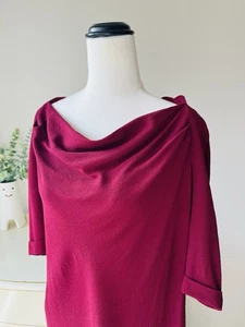 MORRISON Size Large Women’s Red Cowl Neck Short Sleeve Tunic Top Blouse Designer - Bild 1 von 12