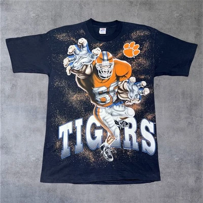 Camiseta de jugador de fútbol americano vintage de los años 90 AOP University of Clemson Tigers (X-grande)  Foto 1 de 4