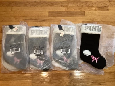 4 NWT Victoria's Secret PINK black Christmas stockings New - Image 1 of 4