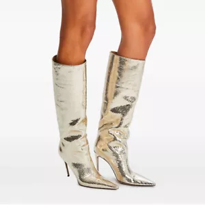 Goldfarbene Damen-Stiefel spitz zulaufend kniehoch Stiletto Party formell Größe - Bild 1 von 7