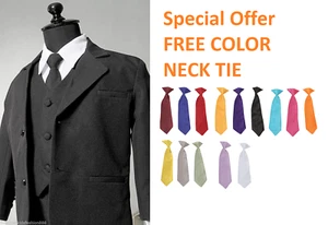 SALE BOYS BLACK FANCY FORMAL SUIT with FREE COLOR NECK TIE for ALL OCCASION - Picture 1 of 4