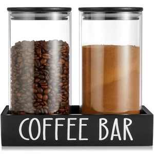 Glass Coffee Canister for Ground - 2Pcs 45oz and Sugar Container Set Airtight - Picture 1 of 7