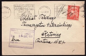 Ski-WM 1939 Polen Postbrief Zakopane Mistrzostwa Swiata - Bild 1 von 2