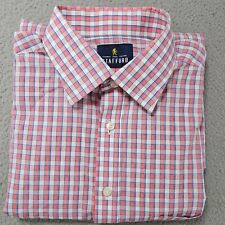 Stafford Dress Shirt Mens Size 16 34/35 Salmon Check Broadcloth Travel Button Up