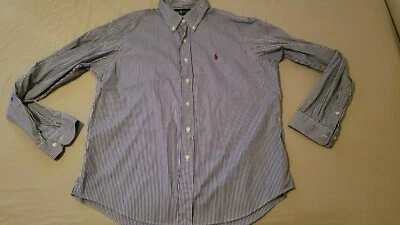 Mens Polo Ralph Dress Shirt XL Blue Stripes Button Cotton - Image 1 of 4