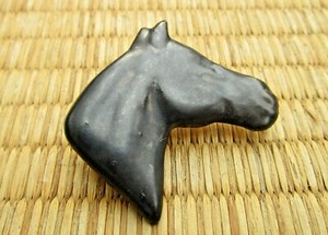 Vintage Ceramic Horse Head Brooch Pin Artisan Pottery Matte Black Pin 1.75"
