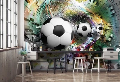 Kids bedroom wallpaper Footballs 368x254cm puzzle wall mural boys and girls room - Image 1 of 4