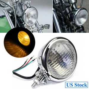 4.5" Bates Style Headlight H4 Headlamp For Harley Chopper Bobber Cafe Racer Dyna - Picture 1 of 7