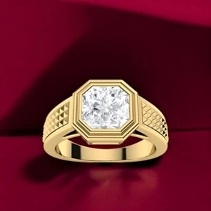 Anillo de boda de oro amarillo de 14 quilates con diamantes cultivados en laboratorio IGI de 1,50 quilates talla octágono - Imagen 1 de 10