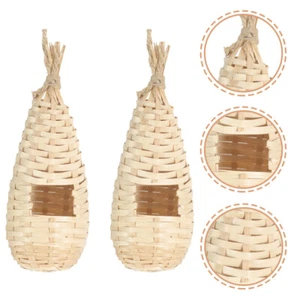 2Pcs Natural Hand Woven Parrot Bird Hanging Bird House Pet Cage - Picture 1 of 12