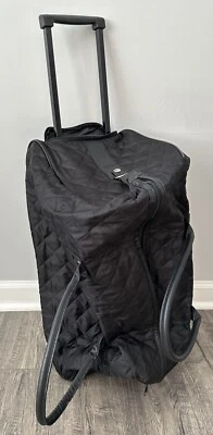 Duffle Bag With Wheels Handles And Telescopic Handle Black Quilted Weekender - Image 1 of 4