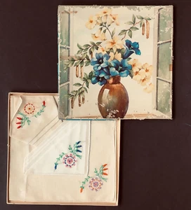 Juego de pañuelos para damas en caja flores bordadas caja original vintage - Imagen 1 de 6