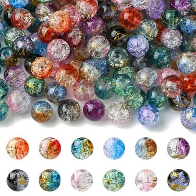 200 cuentas de cristal de vidrio craquelado aleatorias de 10 mm, cuentas redondas coloridas de dos tonos Foto 1 de 4