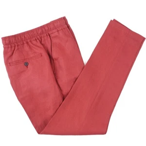 Isaia Coral Red Pure Linen Drawstring Waist Pants 31-33 (Eu 48) NWT - Picture 1 of 8