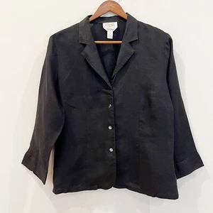 Talbots Blazer Damen 10 schwarz irisches Leinen 3/4 Arm leichter Lagenlook - Bild 1 von 9