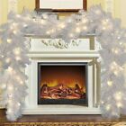 9FT White Christmas Garland With Lights Fireplace Xmas Tree Wreath Decorations