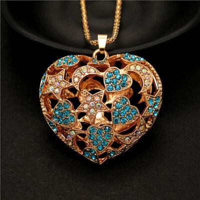 Мода женщин блестящий кристалл синий сердце полый звезда Луна подвеска цепочка ожерелье - Изображение 1 из 4