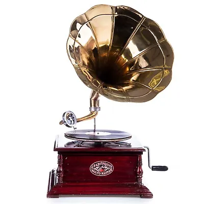 Nostalgie Grammophon Gramophone Schellackplatten Trichter  Goldfarbe Antik-Stil • 142.99€