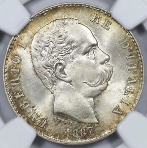 ITALY SILVER LIRA UBERTO I 1887 M NGC MS66+ - Picture 1 of 3