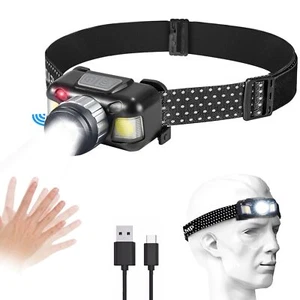 Linterna frontal LED, recargable por USB, con sensor inteligente, COB con 4 - Imagen 1 de 7