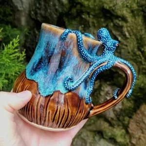 Blue Octopus Mug Handmade Statue Sea Animal Mug With Handle Novelty Drinkware - Picture 1 of 13