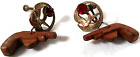 Rose Gun Clip On Earrings 1" Bronze Tone Red Wooden Western Cowgirl  Costume