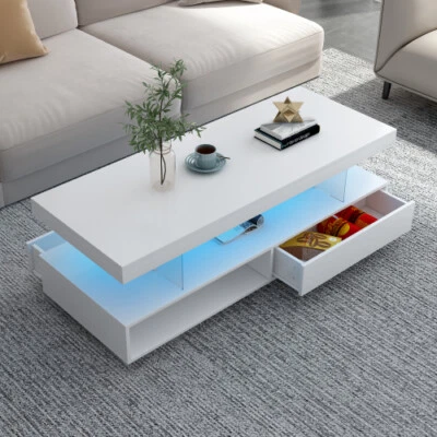 U-Can Accent LED Coffee Table with Storage Modern Center Table with LED Lights - Image 1 of 4