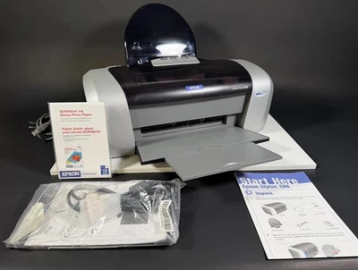 Epson Stylus C66 B241B Color Printer 5760 x 1440 17 ppm - Photo Paper & Manuals - Image 1 of 4