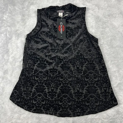 Top para mujer Cocomo talla S negro con textura de terciopelo burnout cuello falso sin mangas Foto 1 de 4
