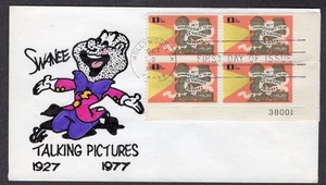 1977 Talking Pictures 50th (1727)- Ellis Animated H/P Plate Block FDC QP302 - Picture 1 of 1