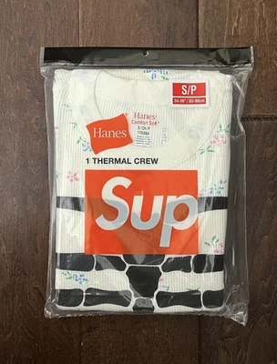Supreme FW25 Hanes Bones Cotton Thermal Crew Floral L/S Logo Top Size S IN HAND - Image 1 of 4