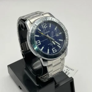 NEW Casio Men's Watch Silver MTP-VD01D-2B Analog Blue Dial Stainless Steel - Picture 1 of 8