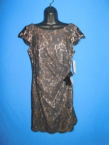 Eliza J Size 10 NWT Black Lace Cocktail Dress Off Shoulder Cap Sleeve Knee Beads - Picture 1 of 5