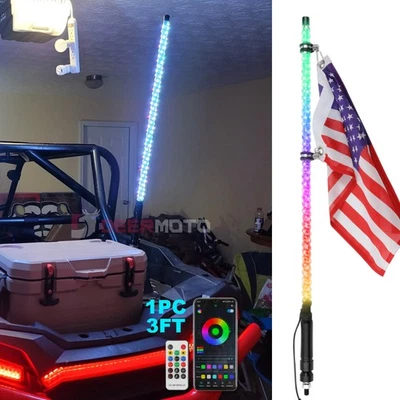 For Polaris Can Am ATV UTV SXS 1PC 3FT Spiral RGB LED Whip Lights Chasing Light - Image 1 of 4
