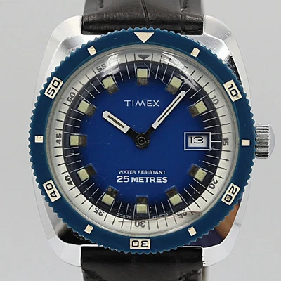 Timex Diver’s Date esfera azul cuerda manual reloj vintage para hombre Dead S... - Imagen 1 de 4