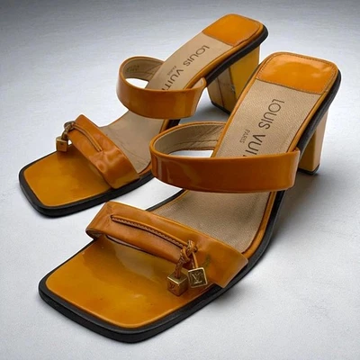 LOUIS VUITTON Sandalias Mules Tacón Cuero Amarillo EU36/US6 102393c Foto 1 de 4