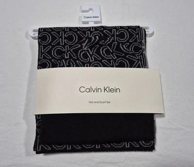 Calvin Klein-Winter Gift Scarf and Hat Black Grey 2-Piece Gift Set One Size - Image 1 of 4