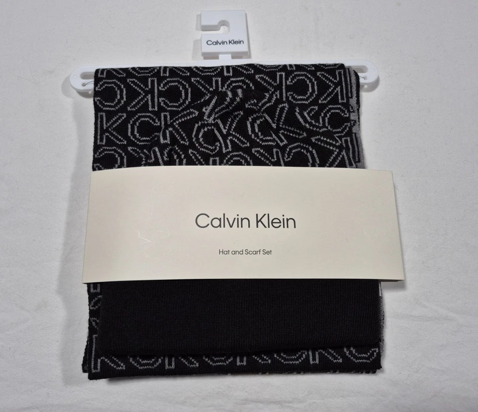 Calvin Klein-Bufanda y Sombrero de Regalo de Invierno Negro Gris Juego de Regalo de 2 Piezas Talla Única Foto 1 de 4