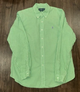 Polo Ralph Lauren Button Green Gingham Button Down 100% Cotton Men's XL - Picture 1 of 5
