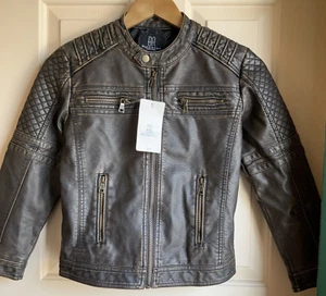 NEW BUDERMMY boys 9-10 faux vegan leather motorcycle jacket brown years Orig $90 - Picture 1 of 8