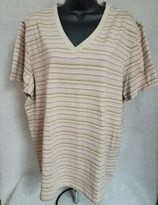 Faded Glory Womens Shirt Top Blouse Size 18W/20W Brown Pink White Striped - Picture 1 of 5