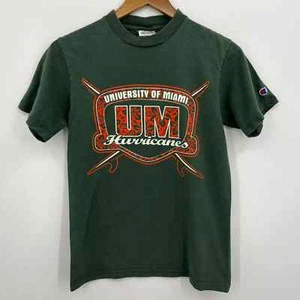 Champion T-Shirt Adult Size S Green University Miami Hurricanes Retro Logo NCAA - Picture 1 of 12