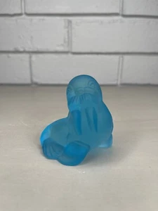 Vintage Blue Frosted Satin Glass Walrus Figurine Small Decorative Ornament - Picture 1 of 8