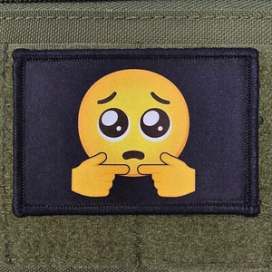 Shy Face Patch Fingers Emoji Moral Tactical Military Army USA Hook & Loop 3x2 - Picture 1 of 8