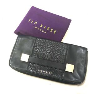 Authentic Ted Baker Clutch Black Leather Large Purse Classic Bag With Dustbag