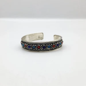 BRC07 Pulsera Tibetana de Metal Blanco con Lapislázuli y Piedra Coral Adjunta - Imagen 1 de 3