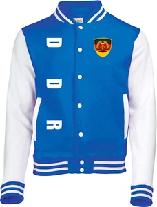 DDR Ost-Deutschland College Jacke Sweat Trikot Stil Fahne Wappen Blau SP/A - Picture 1 of 2