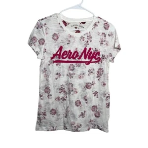 Aero Classic Crew T-Shirt Girl's Large Floral Embroidered Logo Top Shirt - Picture 1 of 9